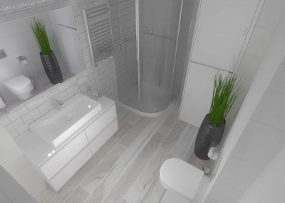 Rzut z góry na pełen projekt łazienki od Mobiliani Design.