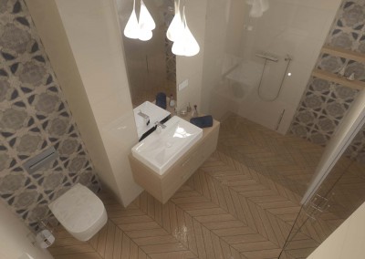 Stylowa łazienka w beżach od architektów z Mobiliani Design.