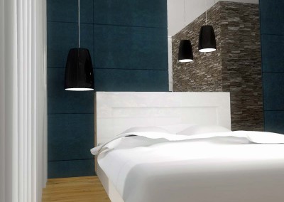 Designerskie oświetlenie w kontrastującej czerni dla wnętrza projektu sypialni.