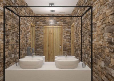 Ściana w toalecie z umywalkami - projekt Mobiliani Design.