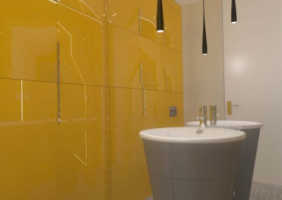 Intensywny kolor w łazience z projektu wnętrza Mobiliani Design w Bydgoszczy.