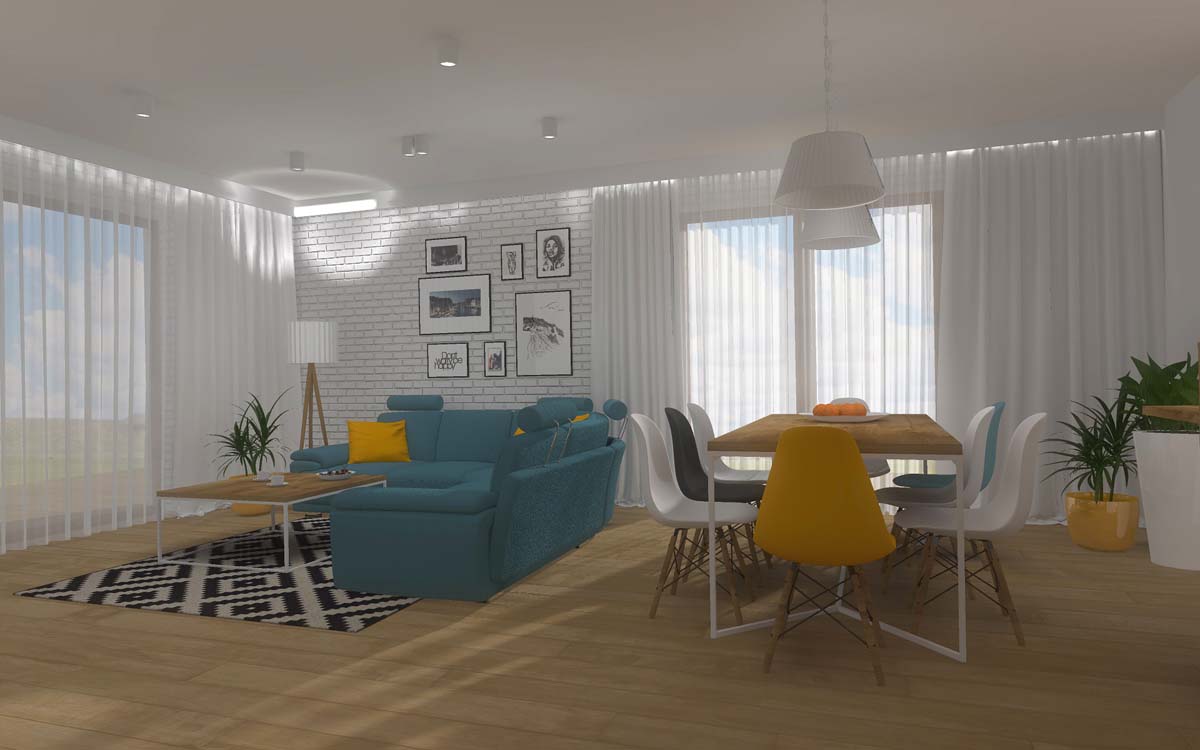 Wizualizacja 3D salonu w prywatnym domu