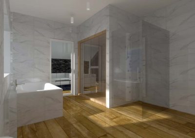 Przestronny projekt wnętrza łazienki w domu.